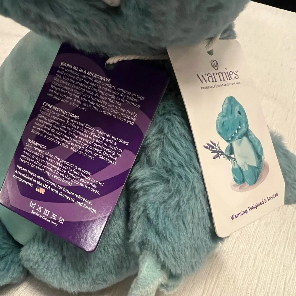 NWT Warmies Velociraptor Heat or Cool Weighted Stuffed French Lavender - Picture 7 of 10